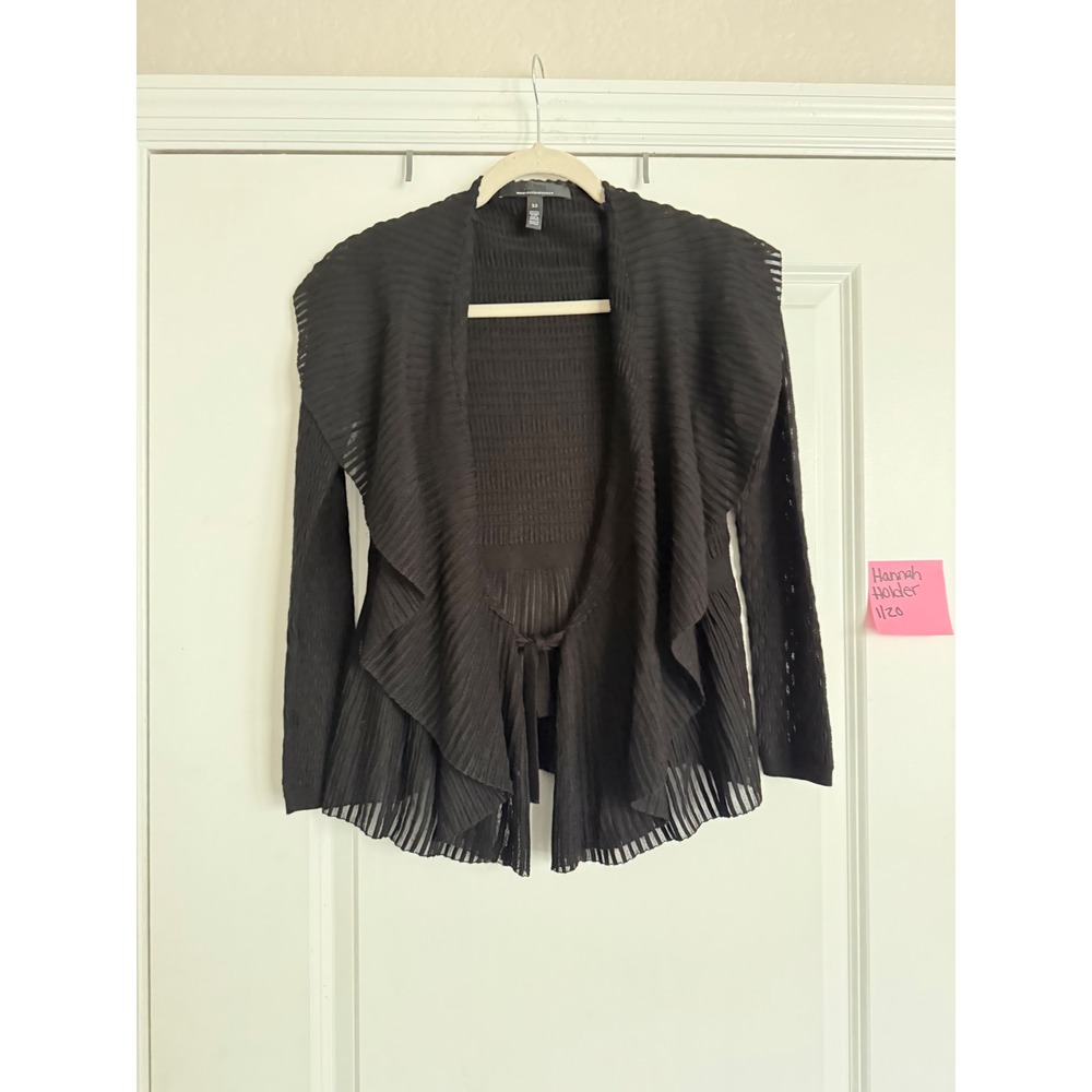 White House Black Market Black Sheer Striped Tie Front Cardigan XS